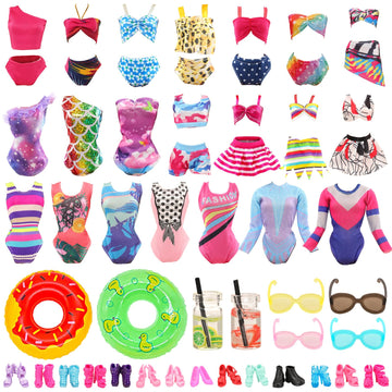Barwa 18 Pcs Summer Doll Clothes And Accessories Including 5 Sets Swimsuits Beach Bathing Bikini With 2 Swimming Rings 2 Drinks