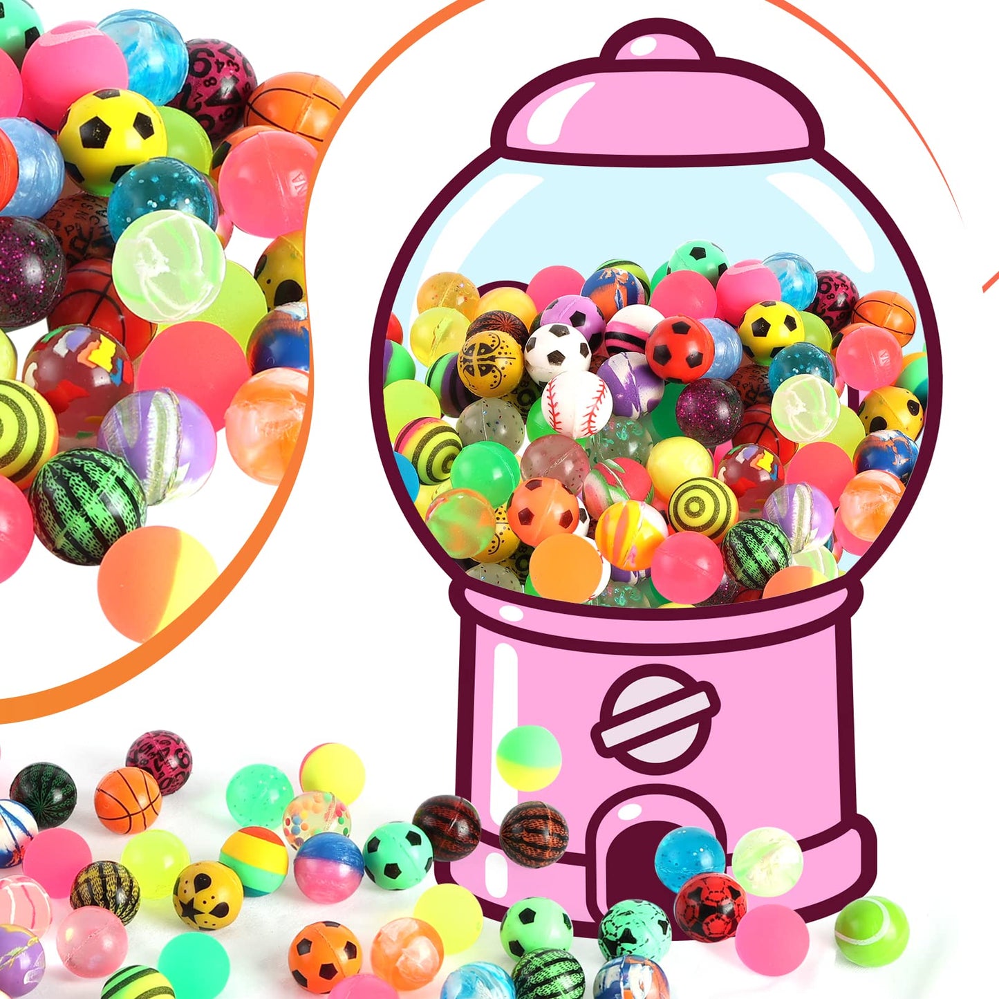 Pllieay 50 Pieces Colorful Bouncy Balls Bulk, Mixed Pattern Bouncy Balls For Kids Party Favors, Prizes, Birthdays Gift