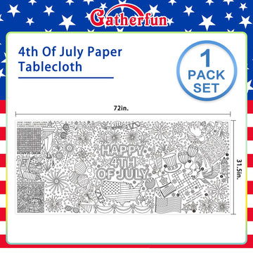 Gatherfun 4Th Of July Coloring Tablecloth | Patriotic Giant Poster 31.5X72 | Ideal For Independence Day Decor & Activities | Ame