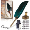 Lagarto Feather Quill Pen and Ink Set - 8 Piece Luxury Writing Supplies, Blue Feather, Vintage Pen Holder