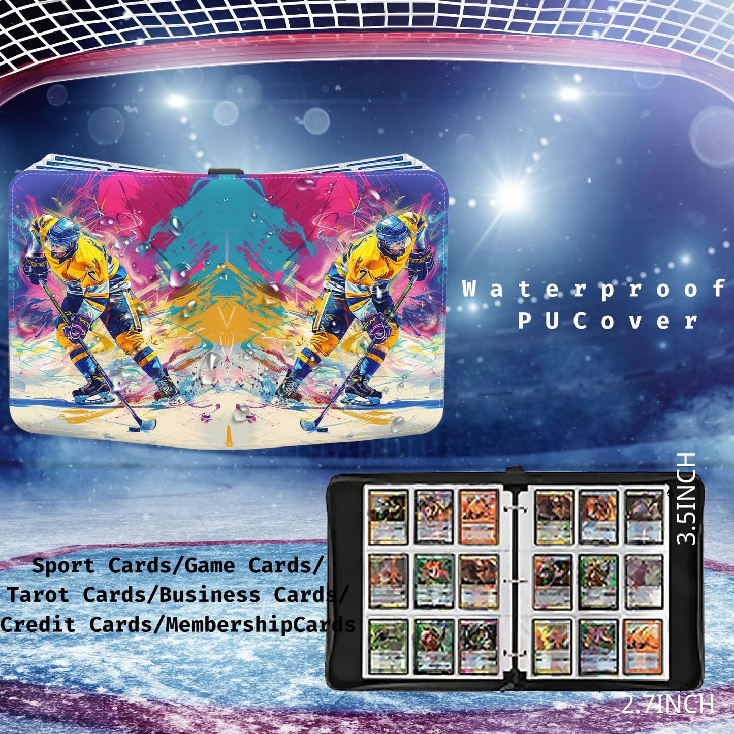 Hockey Card Binder 900 Pockets Trading Card Binder Sports Card Binder 50 Removable Double Sided Sleeves with Zipper 3-Ring Hockey Card Holder Baseball Football Soccer Collector Storage Album
