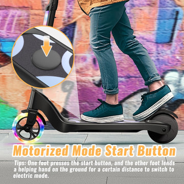 LIEAGLE Electric Scooter For Kids Age 6-12, 60W Motor, 5Miles Range, 6.2mph, 5.3'' Rubber Tires w/RGB Wheel Lights & 7-Color Hea