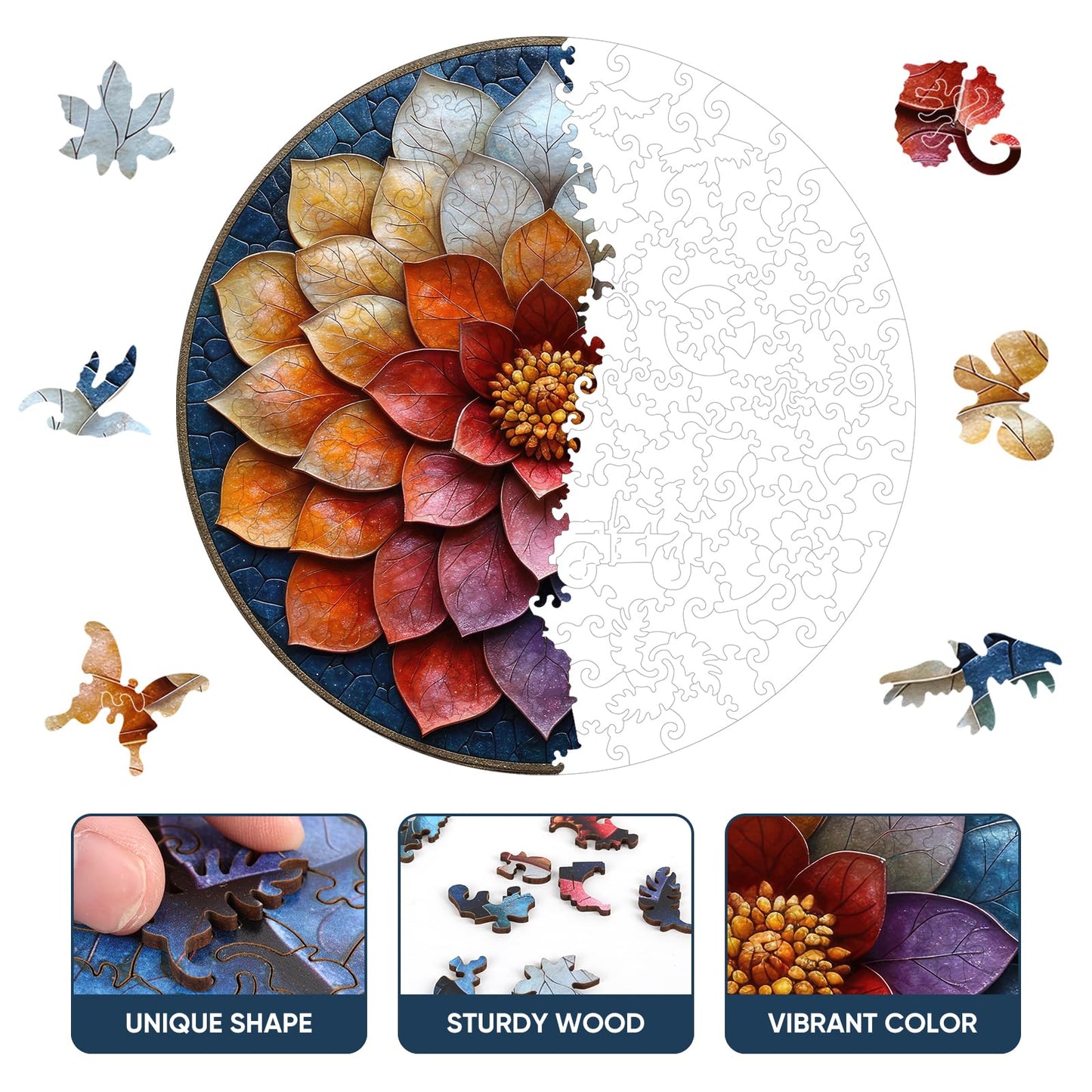Puzzles For Adults, Mandala Flower Wooden Puzzles 200Pcs,11.2X11.2In, Medium, Unique Shaped Lotus Yoga Gifts Jigsaw Puzzles, Irr