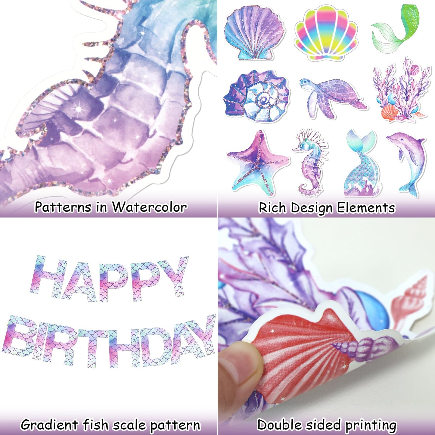 Ipartycool Mermaid Birthday Decorations, Happy Birthday Banner, Happy Birthday Sign Hanging Swirls Birthday Decorations For Wome