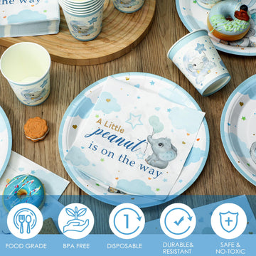 200 Pcs Blue Elephant Baby Shower Paper Plates Napkins Cups Its A Boy Baby Shower Party Supplies Tableware Set Elephant Disposab