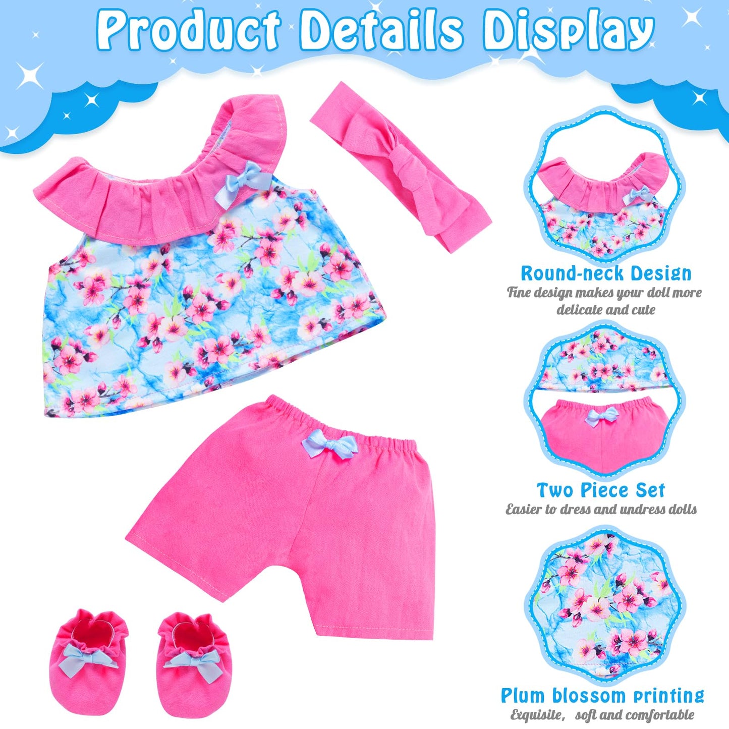 Ecore Fun 10 Pcs Baby Doll Clothes With Bassinet For 17-22 Inch Baby Dolls, Baby Doll Clothing Outfis Accessories Fit 17'-22' Baby Doll Reborn Doll