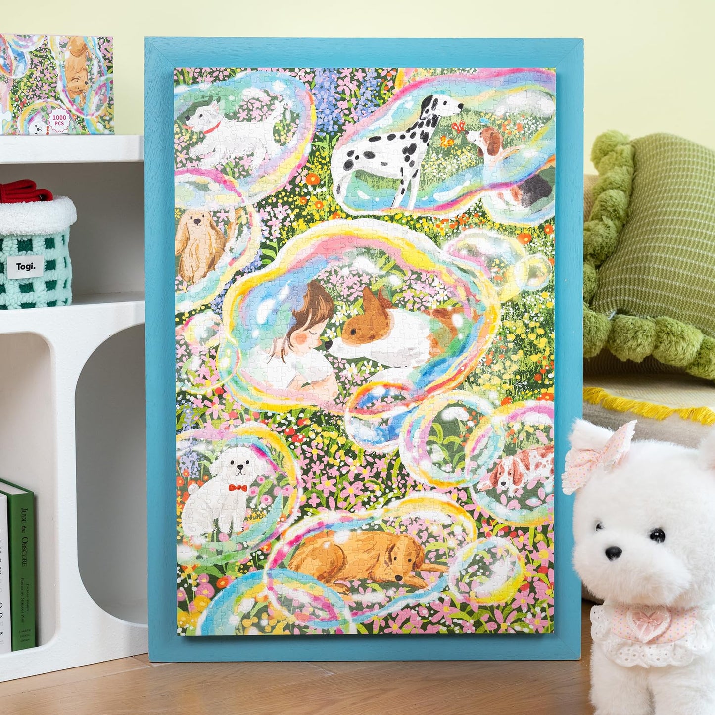 Momibook Puzzles For Adults 1000 Piece Jigsaw Puzzles Of Daydreaming Puppies, Twinkle Laminate Painting Image Dog Puzzle Difficu