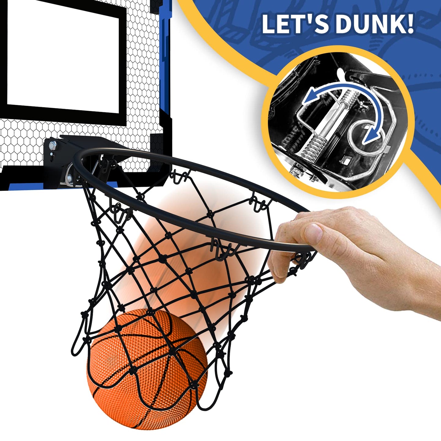 QDRAGON Mini Basketball Hoop - Over The Door Indoor Set with 3 Balls, Inflator, Breakaway Rim - Blue Basketball Toy for Kids & Adults