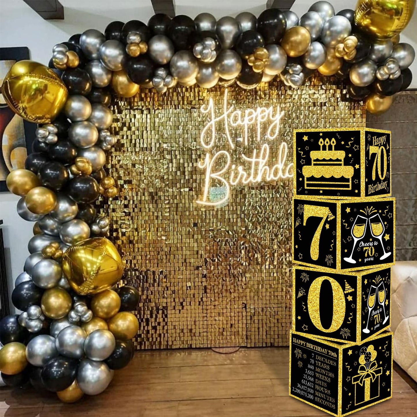 Toniful 4 Pcs 70Th Birthday Decorations Boxes For Men Women,Seventy Years Old Birthday Cardboard Box Party Supplies,Black And Go