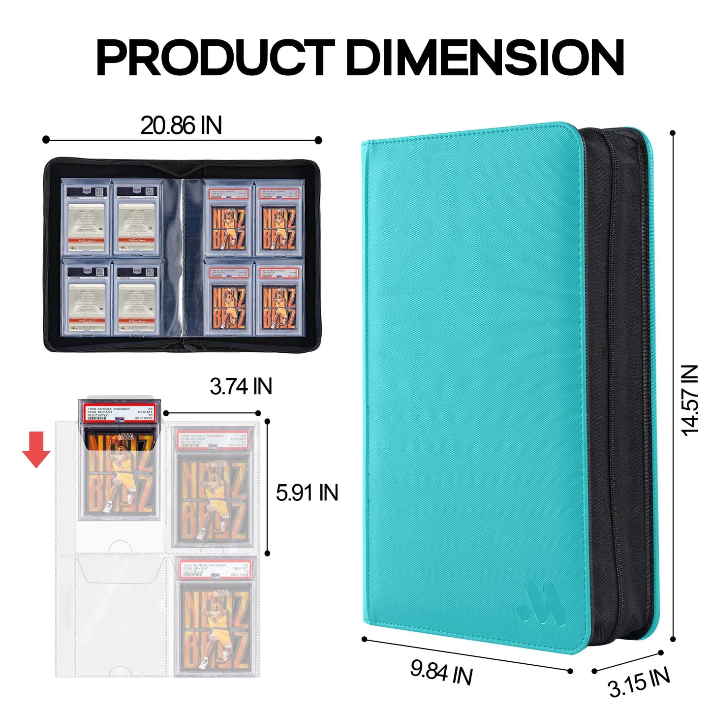 Morabto Graded Card Binder,Holds 40 Graded Cards,4 Pocket Slab Binder For Psa,Premium Graded Card Holder With Sleeves Teal