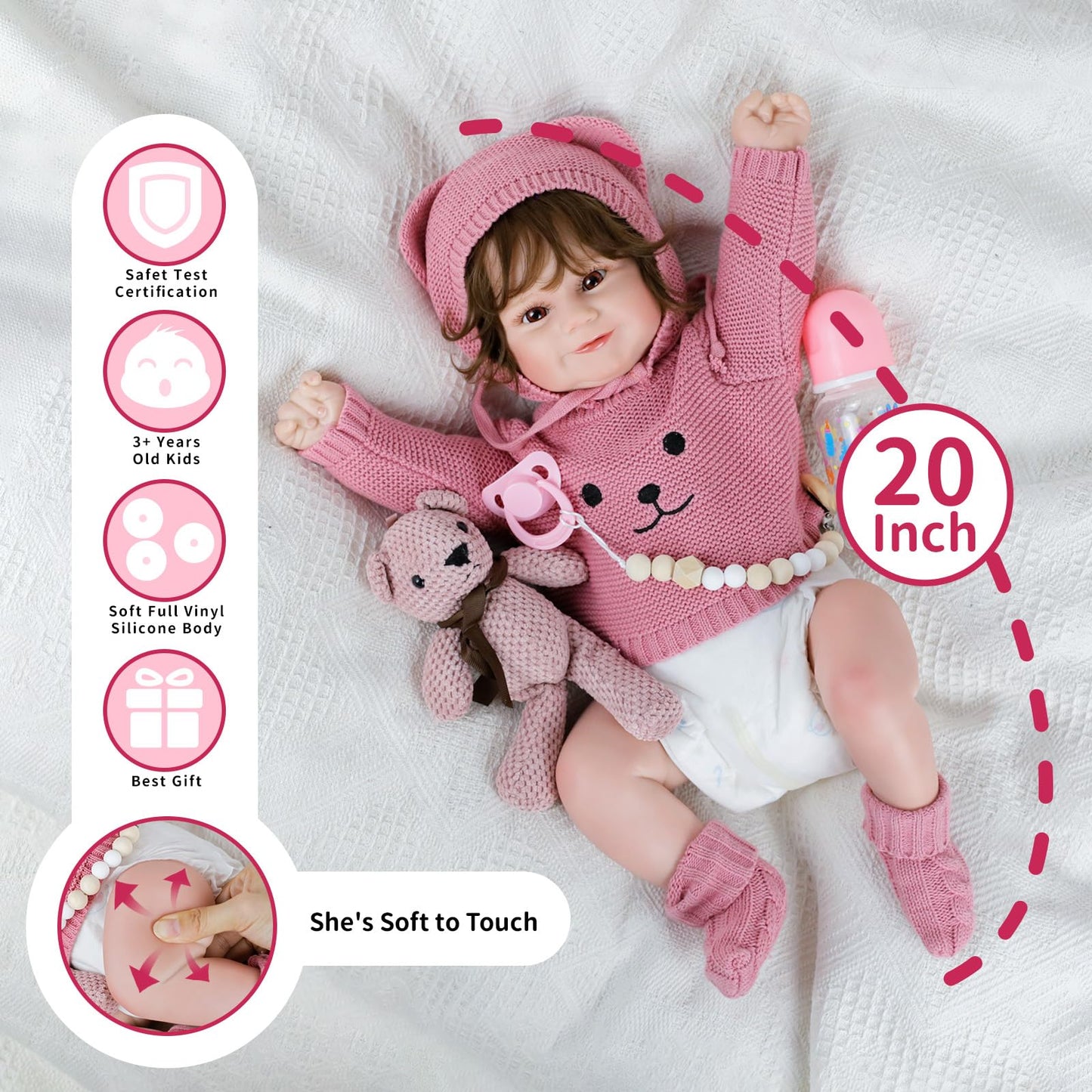 Reborn Baby Dolls 18 Inch Realistic Newborn Reborn Girl Baby Doll with Doll Clothes & Accessories Best Birthday Set for Girls Ag