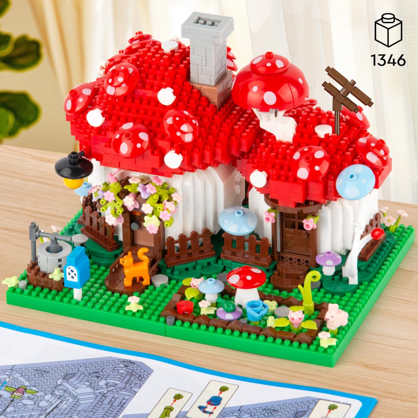 Vziimo Mushroom House Building Set, Creative Mushroom Garden Model Kits For Adults, 1346Pcs Micro Bricks Collectible Ideals Gift
