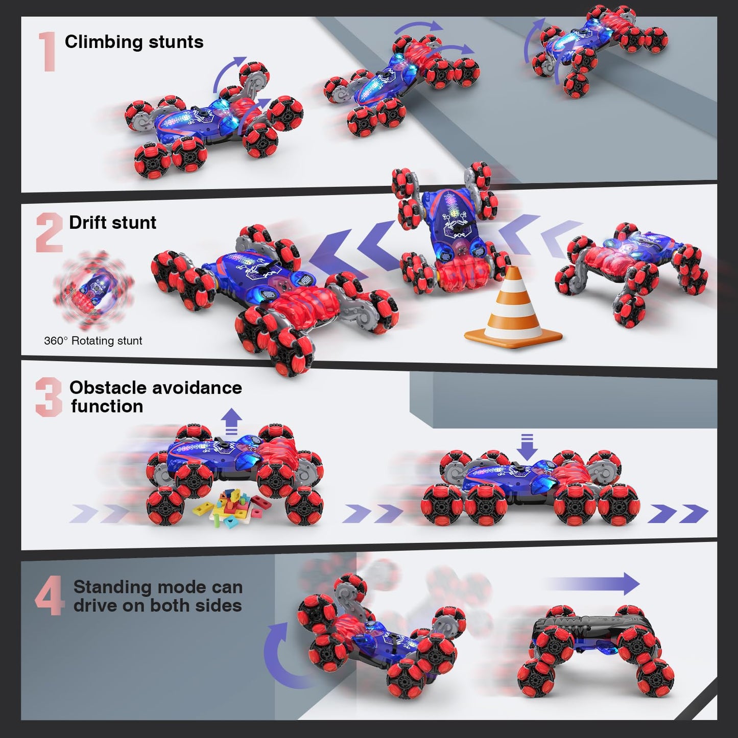 ATHLERIA 8WD Gesture Sensing Rc Stunt Car Toys for Boy Age 8-13,Octopus Remote Control Car with Spray Lights,Racing Drift Car,Ch