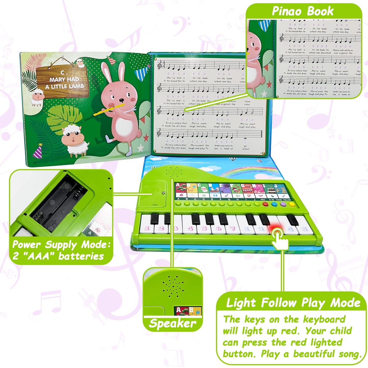 Eooleow Kids Piano Book Toys - 20 Keys Kids Keyboard Piano Educational Music Toys, Children Gifts & Toddler Toys For 3 4 5 Year