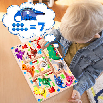 Zaceaur Magnetic Color And Number Maze, Montessori Toys For 3+ Year Old, Wooden Puzzle Activity Board, Toddler Counting Maze Toy