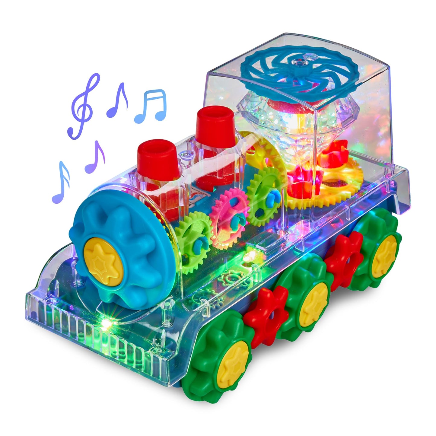 Playbees Light Up Train - Transparent Gear Car Toys for Kids - Early Music Educational Crawling Toys - Flashing Lights, Battery