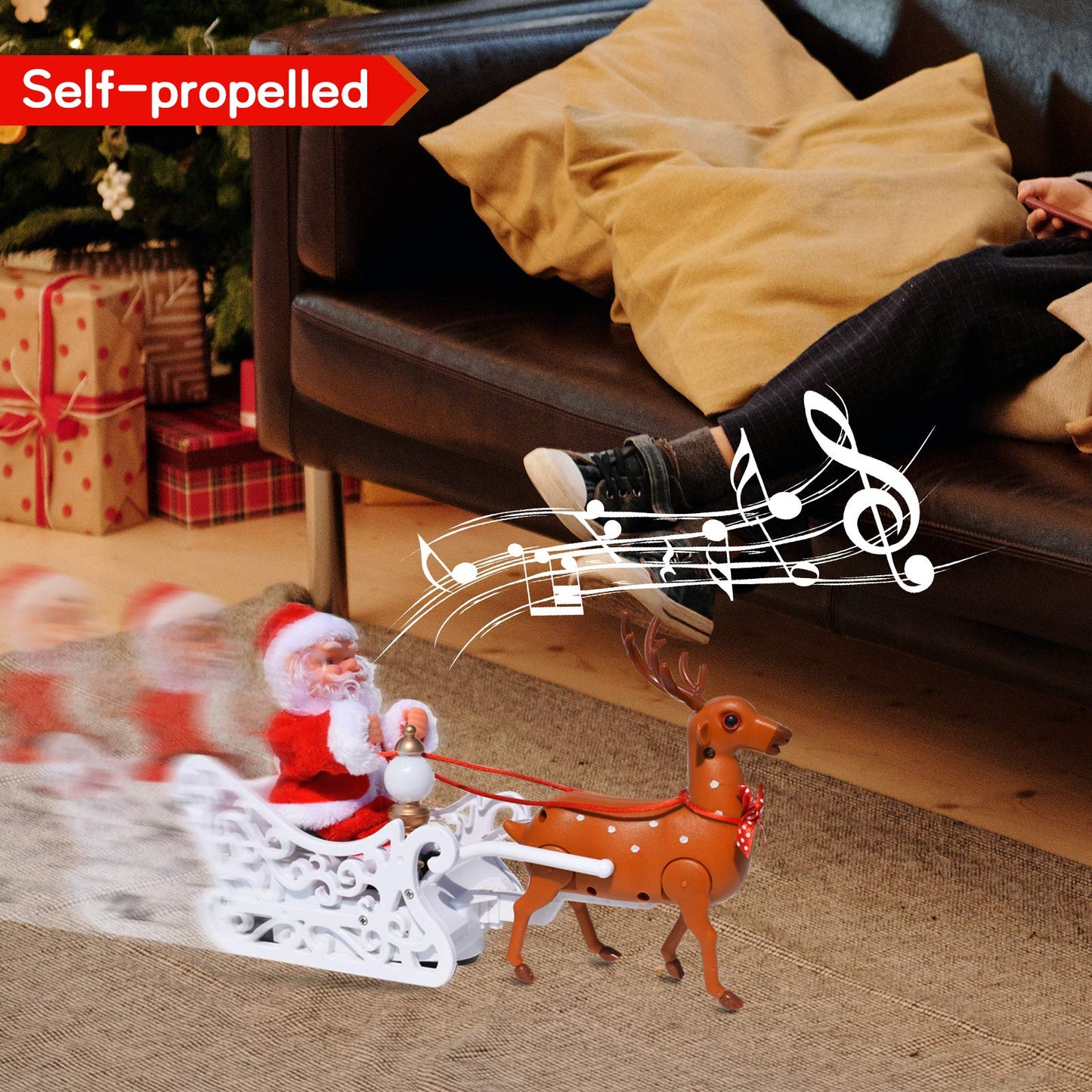 Puppy Go Santa Claus Doll Elk Sled Toy, 2024 Christmas Universal Electric Car Pulling Cart With Music, Running Walking Riding Re