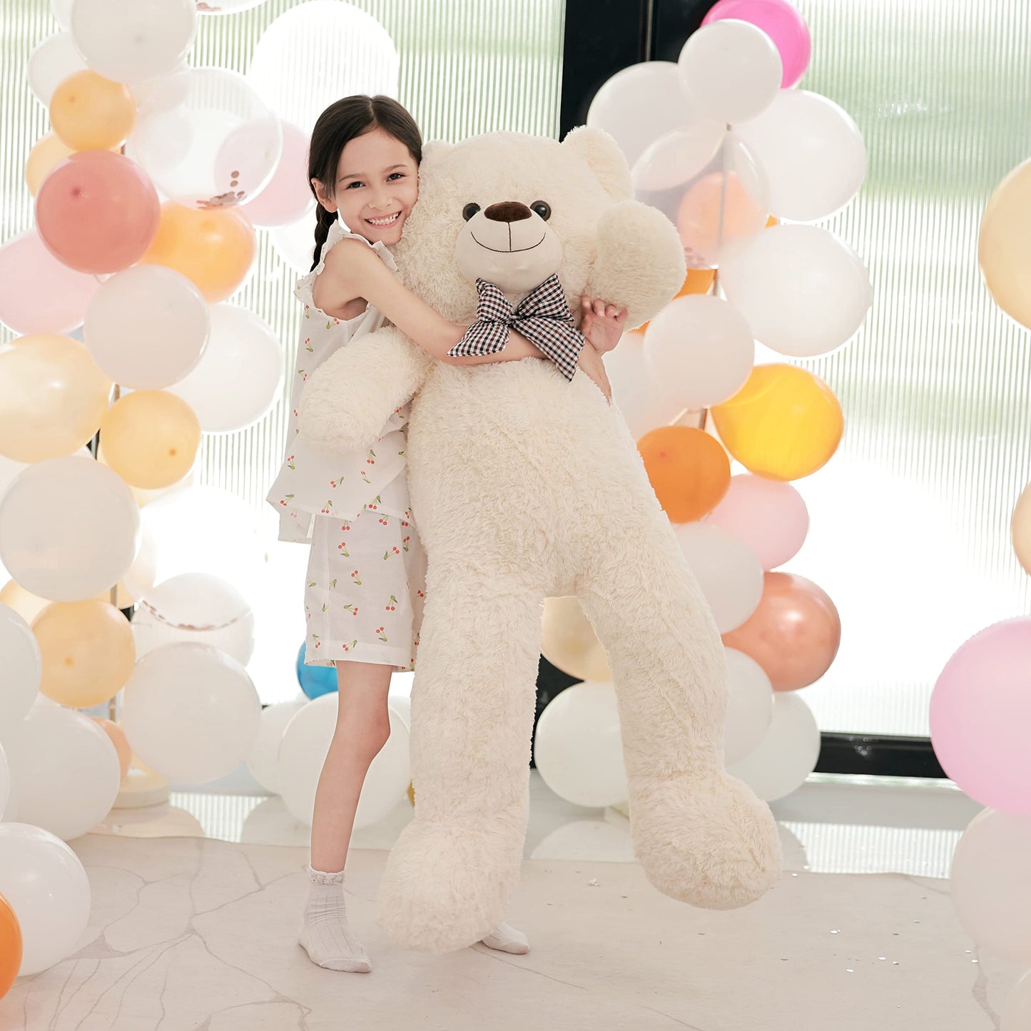 Poutmac 55 Inch Giant Teddy Bear Stuffed Animal White Big Plush Teddy Bear Valentine'S Gift For Girlfriend Soft Stuffed Bear Ani