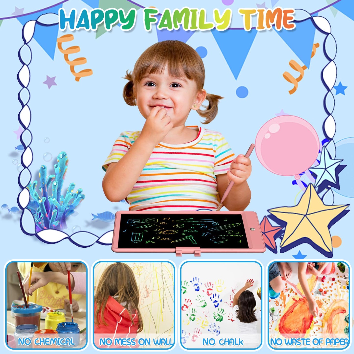 PYTTUR 10 Inch LCD Writing Tablet for Kids 4 Pack Reusable Drawing Pad Colorful Toddler Writing Board Electronic Drawing Tablet