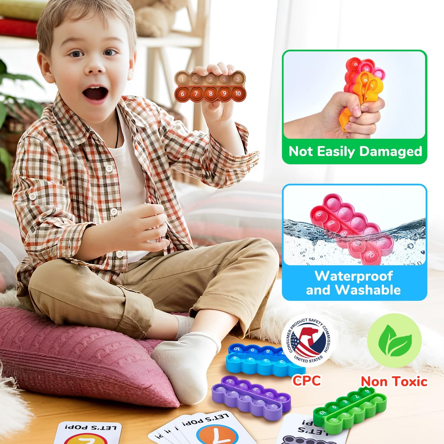 Joycat Ten-Frame Pop Fidget Toys-Math Manipulative For Elementary-8 Ten Frames And 20 Task Cards Math Counting Games With Popper
