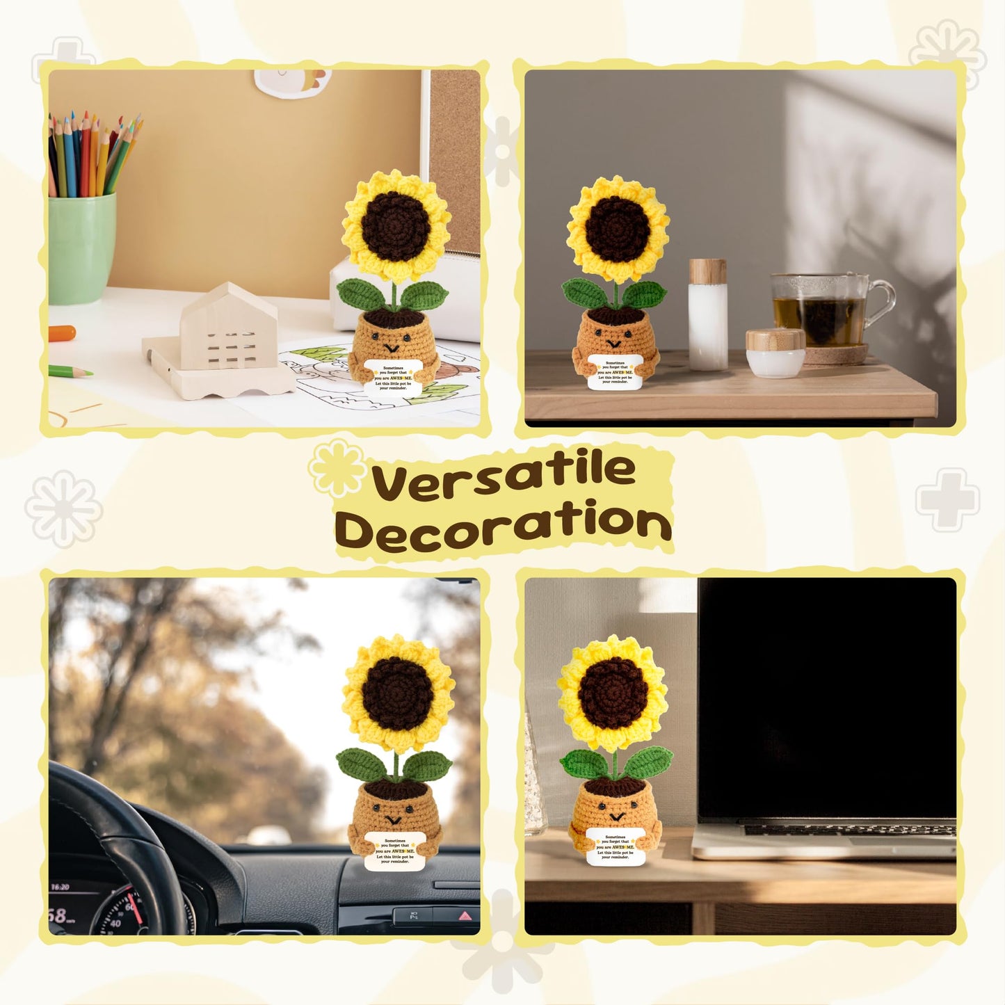 THEGIFTY Emotional Support Crochet Sunflower Doll - Handmade Positive Affirmation Gift for Women Friends Coworkers Teachers - Uplifting Encouragement Flower in Yarn Pot