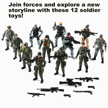 US Army Men and SWAT Team Toy Soldiers Action Figures with Military Accessories for Kids Boys Girls 12Pcs