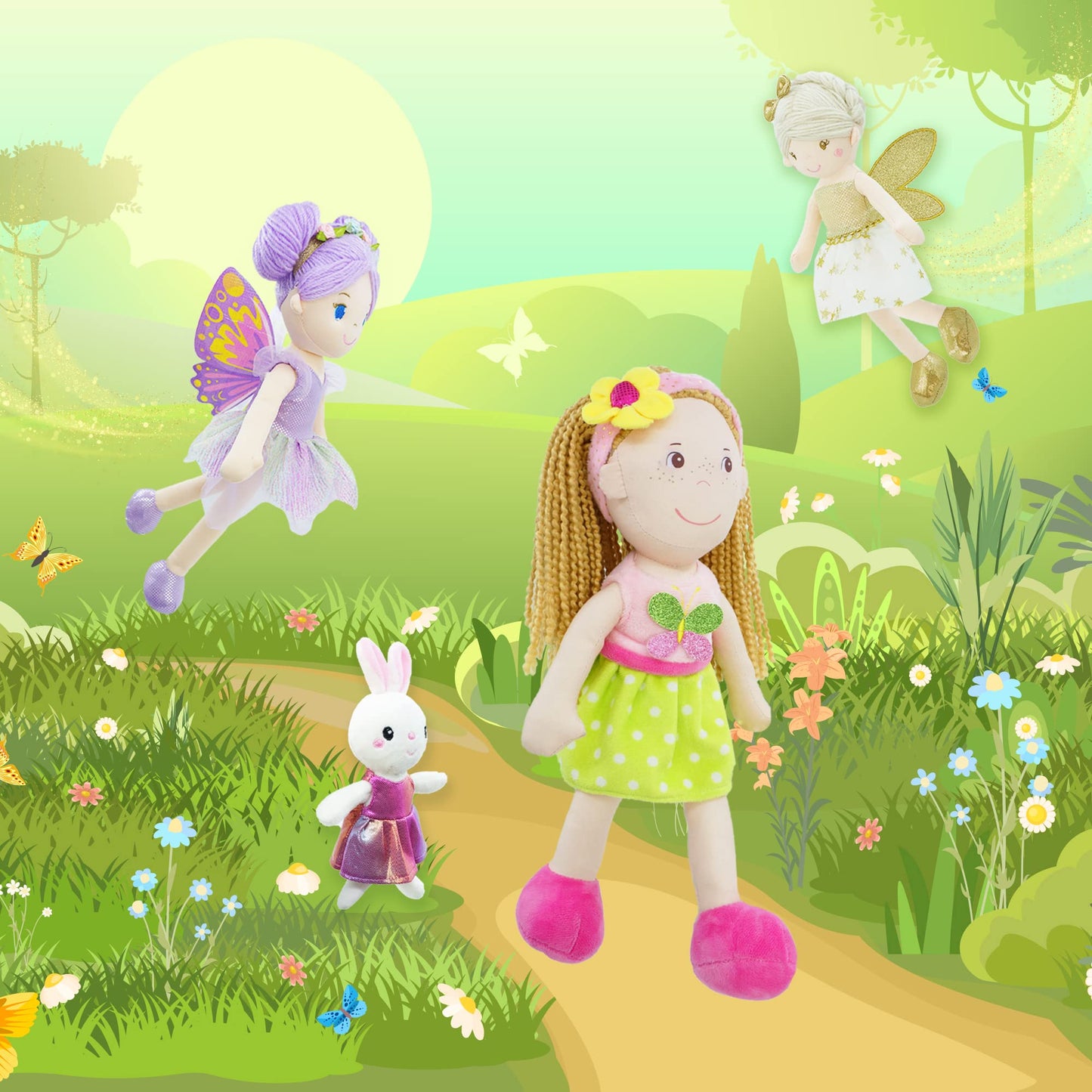 June Garden 14'' Playmate Buddies - Plush Doll Aubrey With Her Stuffed Animal Companion Bunny Trixy