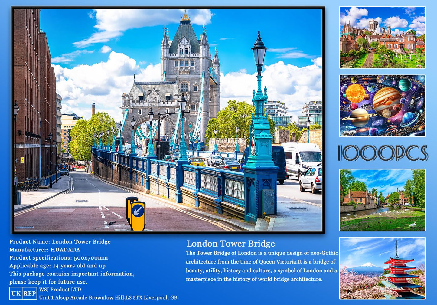 HUADADA 1000 Piece Puzzles for mature-themeds - London Street Scene UK-1000 Piece Jigsaw Puzzles for mature-themeds and Kids 1000 Piece Unique Shape Best Gift for mature-themeds and Kids(27.6x 19.7)
