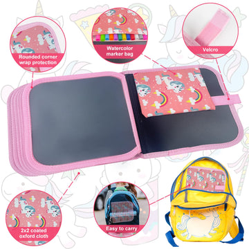 Qrytoi Erasable Book Doodle Set for Kids,Magic Drawing Book for Kids,Reusable Drawing Book 12 Watercolor Pens 14 Page Drawing,Ro