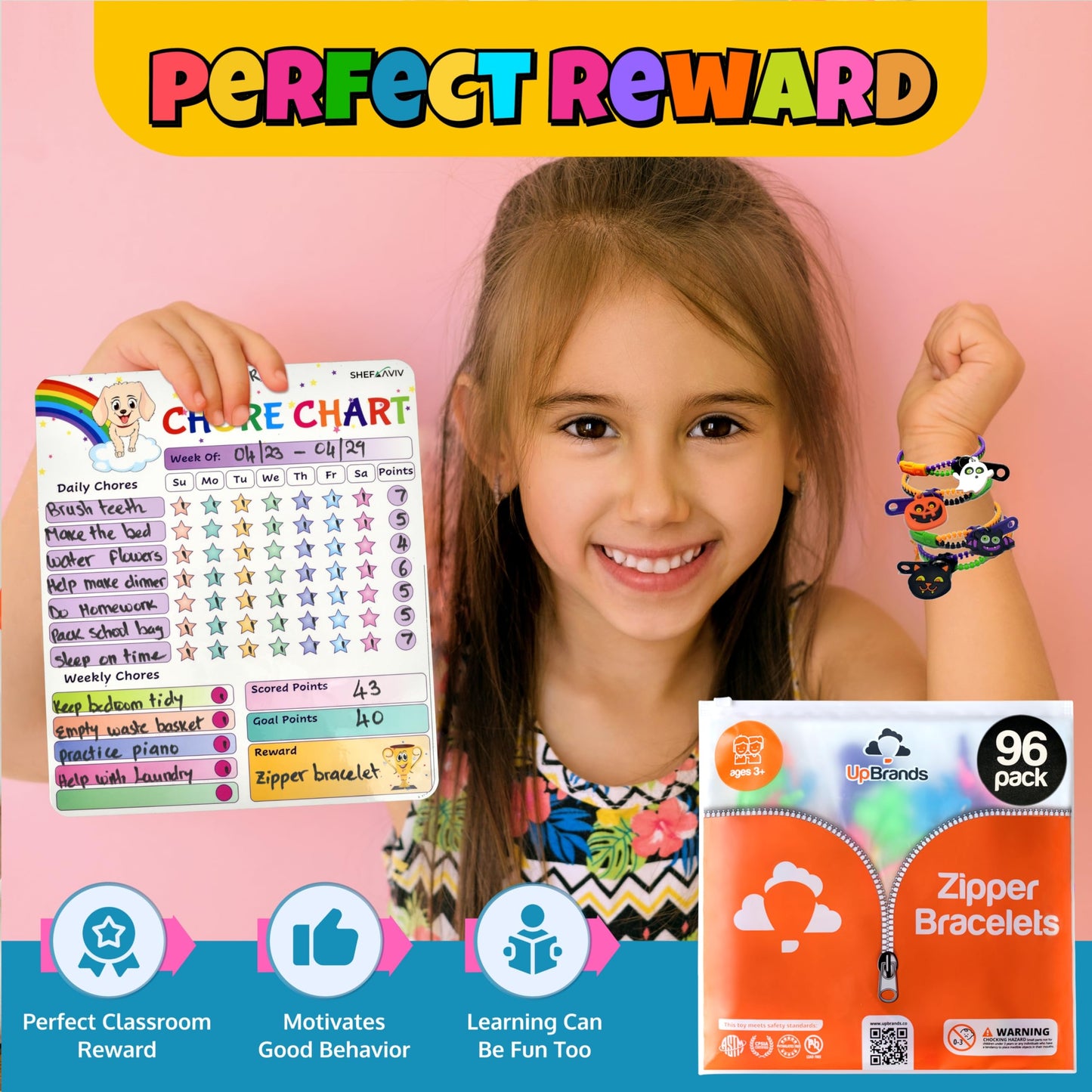 UpBrands 96 Pack Halloween Zipper Bracelets: Non-Candy Treats, Fidget Toys for Stress Relief, Ideal Party Favors & Gifts for Kid