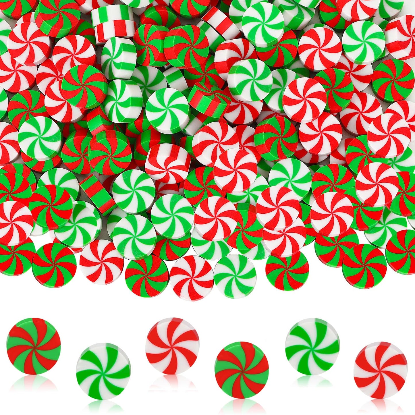 JUNEBRUSHS 150Pcs Christmas Erasers for Kids Bulk, Cute Mini Peppermint Candy Cane Pencil Erasers Novelty Holiday Erasers for St