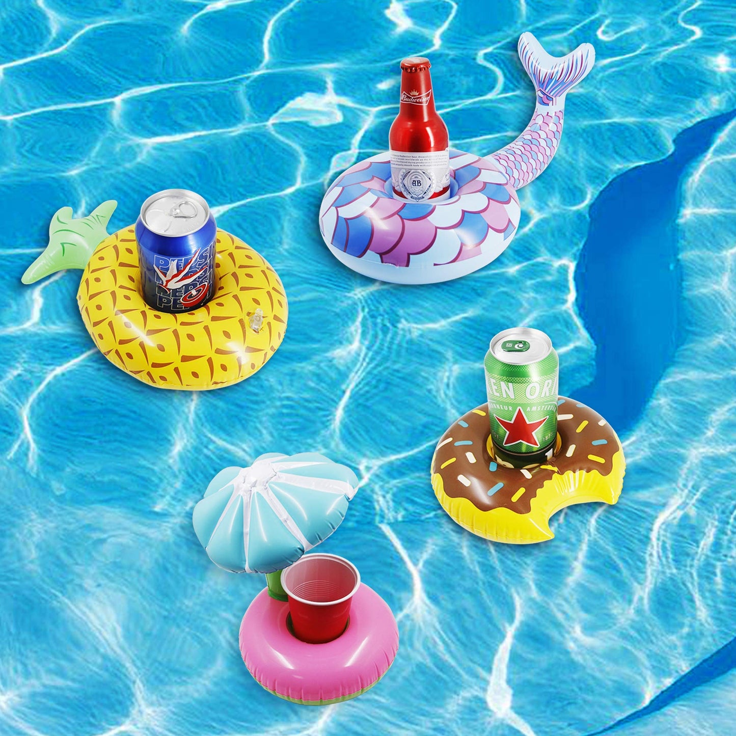 Zcaukya 12 Pack Inflatable Floating Drinking Holders, Drink Floats Inflatable Cup Coasters For Pool Party