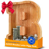 Wooden Letter Piggy Bank for Kids Initial Coin Bank for Boys and Girls First Name Personalized Savings Bank for Birthday Boys Girls Gift Piggy Bank for Kids (Wood S9-B)