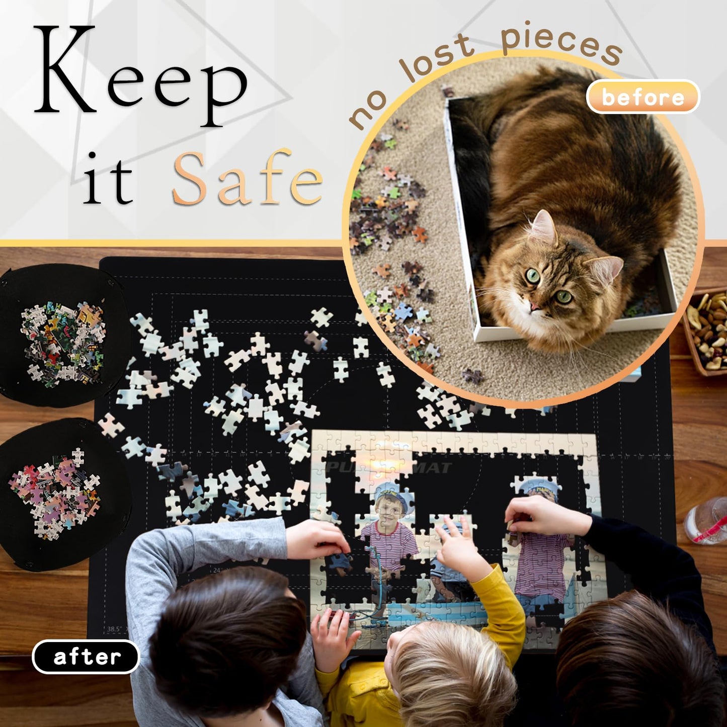 Puzzle Mat Roll Up For 1500 1000 Jigsaw Pieces Puzzles Board Large Portable Table Saver Pad Mats For Adults Kids, 46' X 26' Smooth Top Rubber Bottom, 2 Sorting Trays, Foam Tube, 3 Straps, Storage Bag