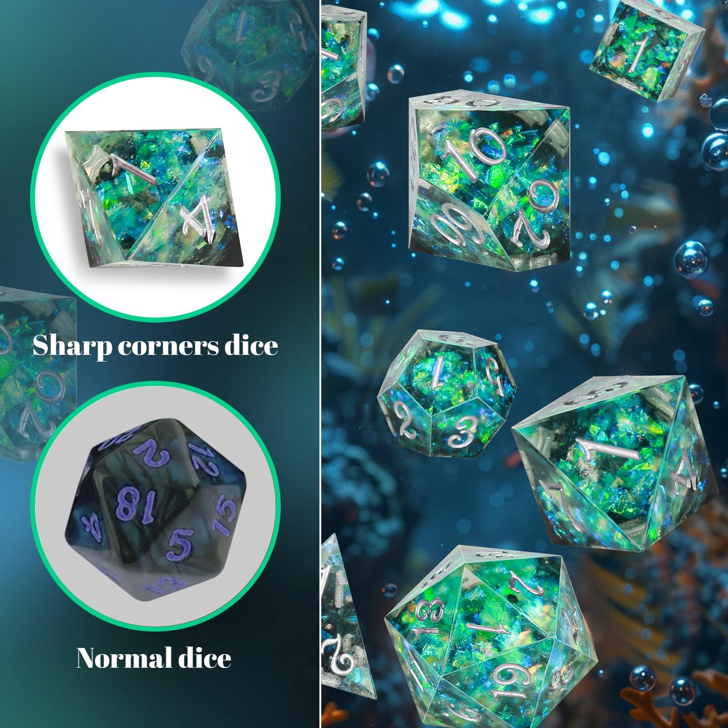 Oricraft Green Magic Dice Dnd Dice Set Dungeons And Dragons Polyhedral Role Playing Gaming Dices Green Underwater World D20 Dice
