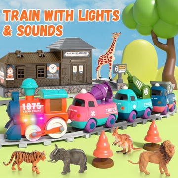 Blf Fun Train Set For Toddlers, Electric Train Toys With Light, Music And Animals, Toddler Magnetic Train Track Playset 3-5, Bir