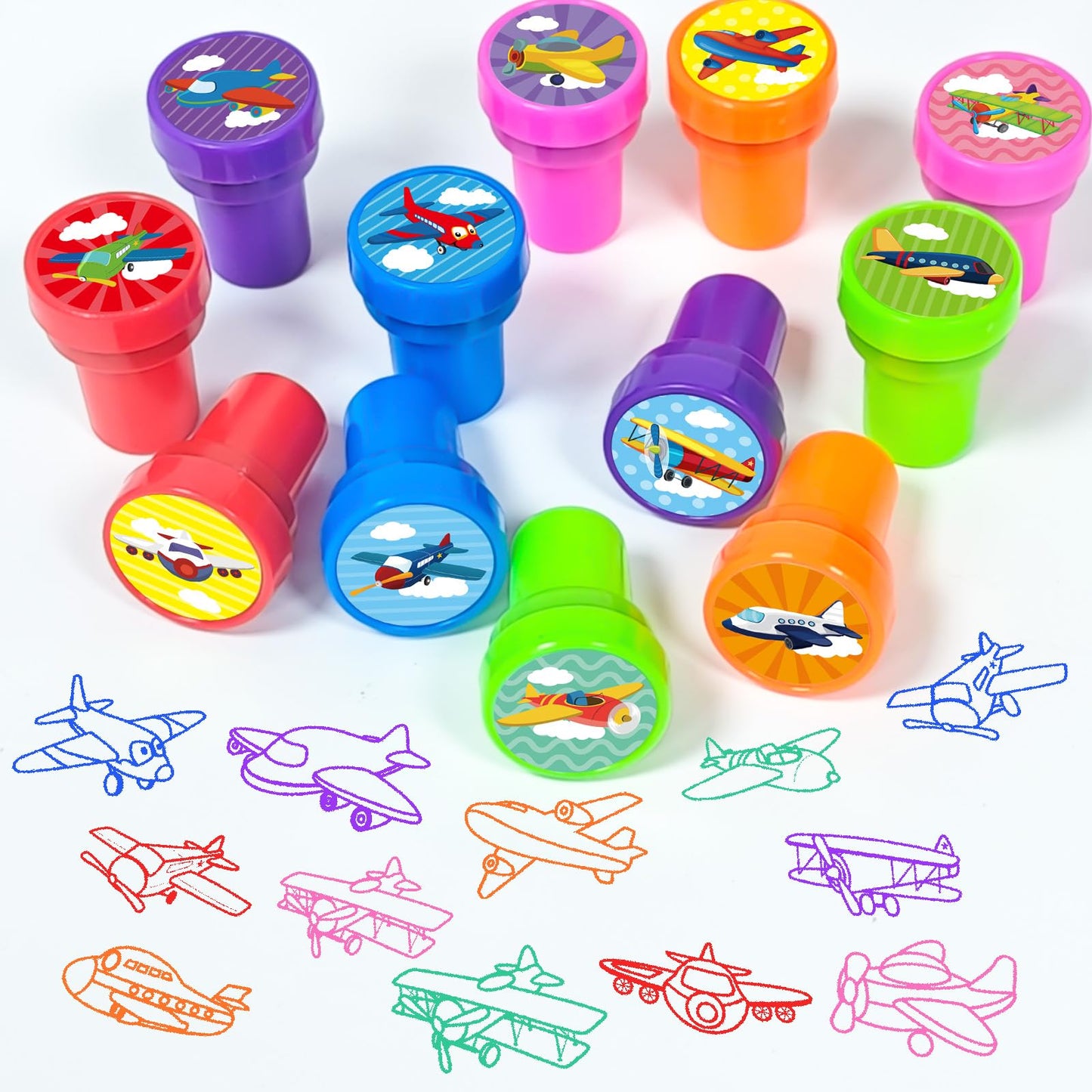 Cinrobiye 24 Pcs Airplane Stampers for Boys Girls, Aviation Party Supplies Favors, Classroom Rewards, Carnival Prizes, Goody Bag