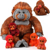 Lenwen Plush Gorilla Stuffed Animals Set - 5 Pcs, 14 Inch Mommy & Baby Gorillas, Lovely Color, Soft Plush and PP Cotton