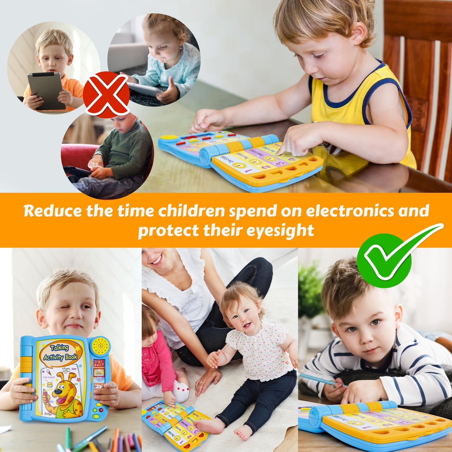 Boxiki Kids Talking Activity Book - Interactive Sound Book with 5 Learning Activities for Ages 2+ - Blue, Plastic, Model 1