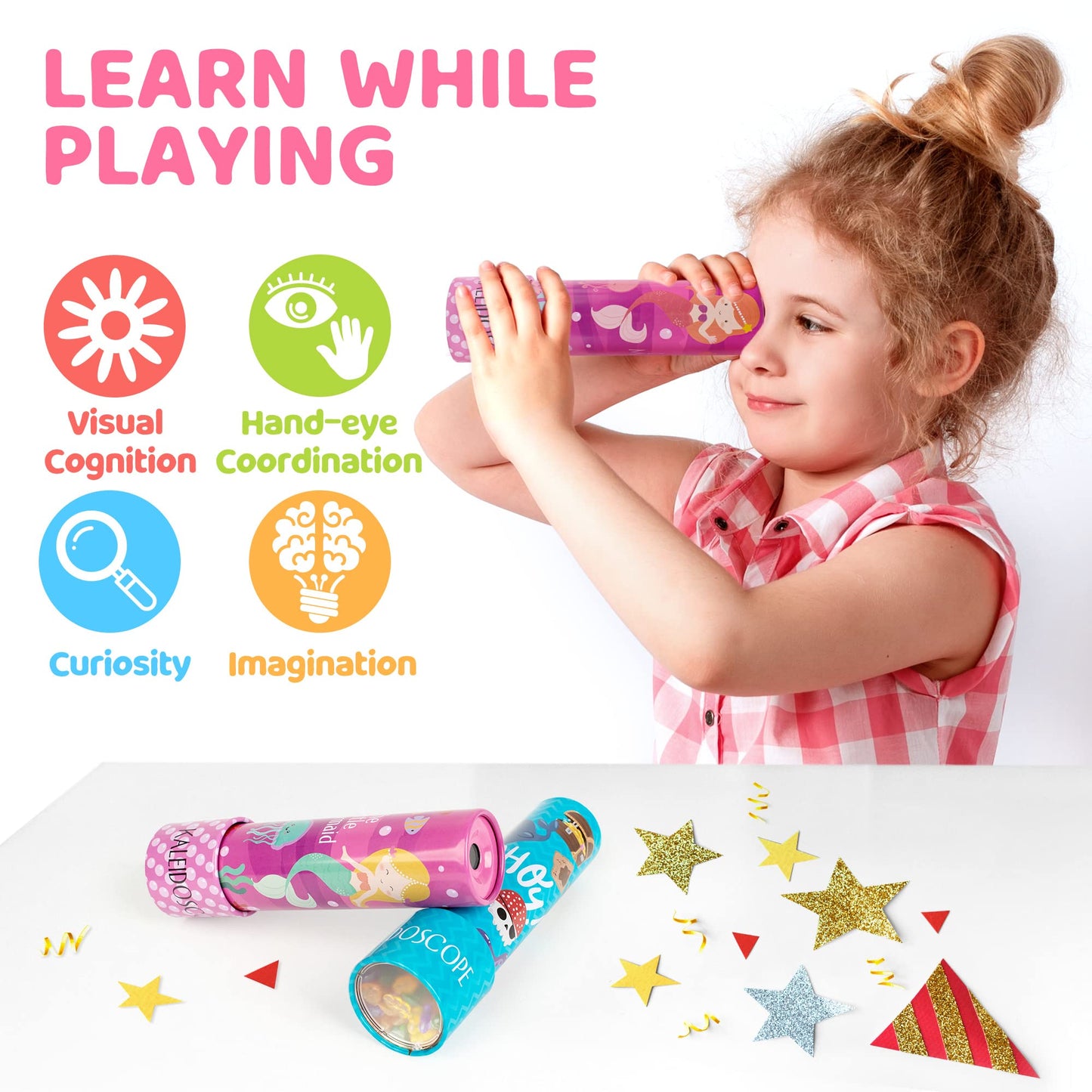D-Fantix Classic Tin Kaleidoscope For Kids, 2 Pack Retro Toys - Educational Toys With Metal Body, Boy Girl Birthday Party Favors Decorations, Christmas Stocking Stuffer Gift