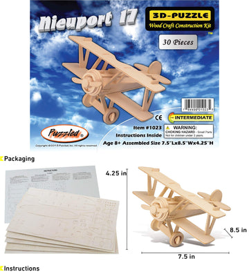 Puzzle 3D Nieuport 17 Airplane Model Puzzle - Wooden Airplane Toy Model Construction Kit, Educational Wooden Airplane Model Kit