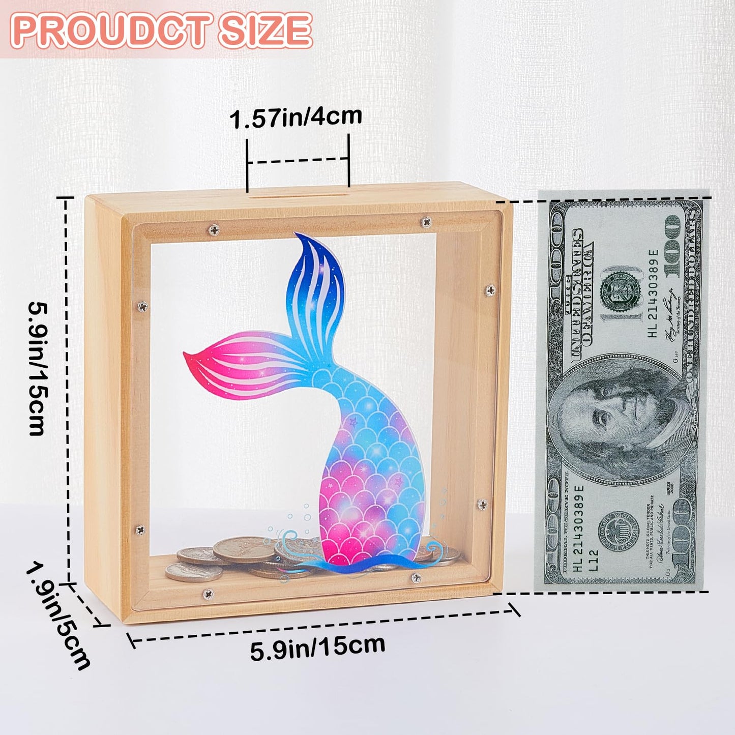 Piggy Bank for Kids, Wooden Money Coin Bank for Boys and Girls, Dinosaur Unicorn Piggy Banks with DIY Stickers for Birthday, Eas