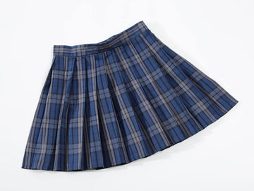 Womens Short Pleated Plaid Costumes Skirt(Blue White Mixed Black,2XL)