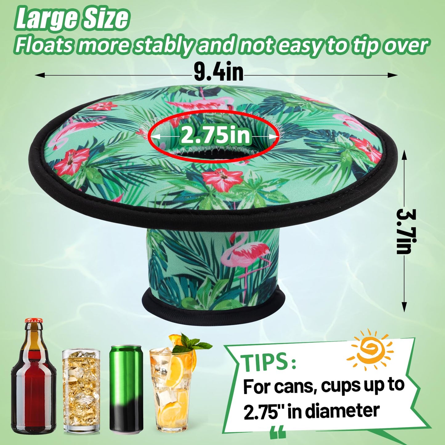 Drink Floats For Swimming Pool - Fit 2.75In Dia. Can Glasses Floating Drink Holder With Lanyard, 3.4In Large Size Neoprene Cup F