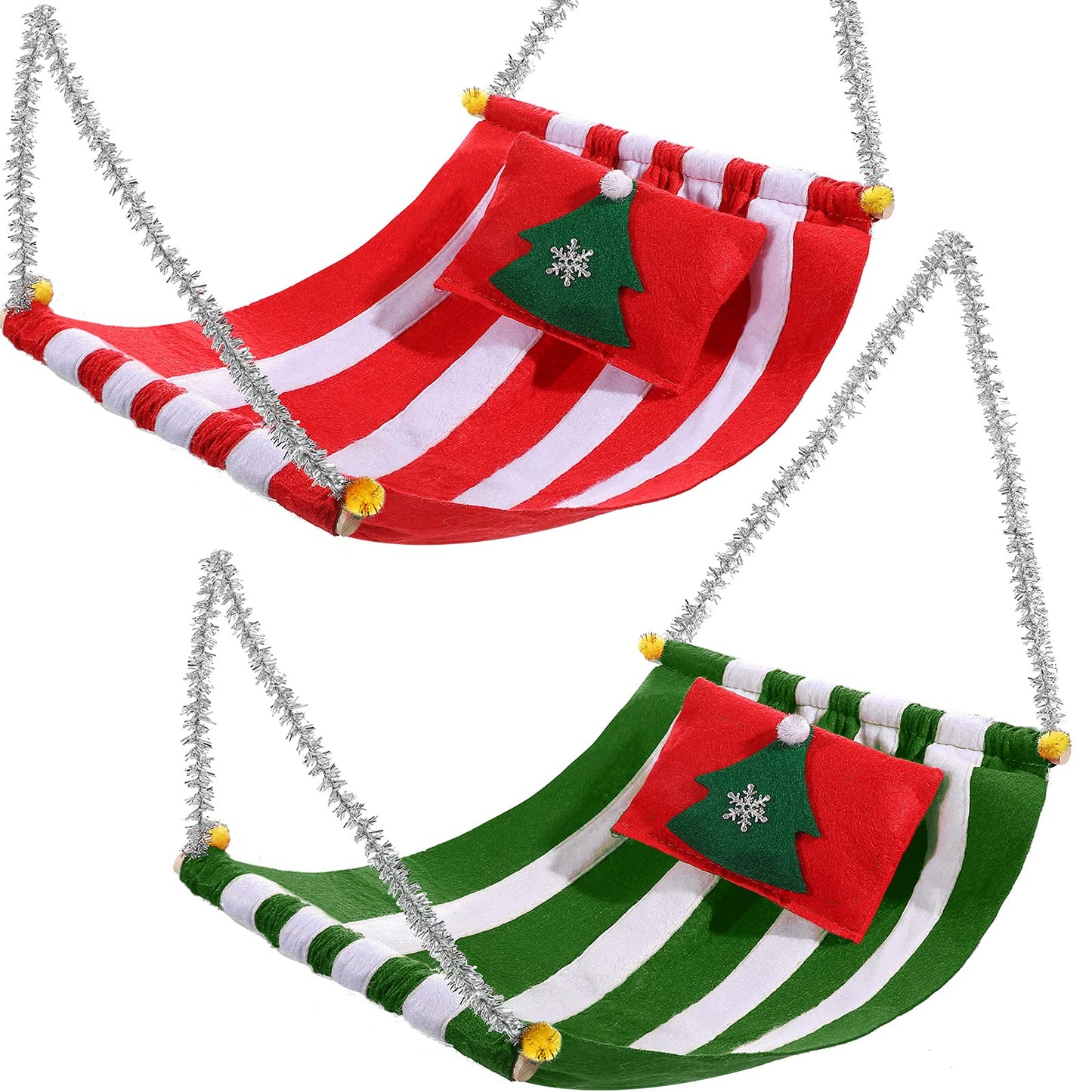 Zomiboo 2 Pieces Christmas Elf Hammock In Green And Red For Elf Doll Accessories And Props For Elf Fun, Advent Calendars And Stocking Stuffers Accessories(Classic Style)