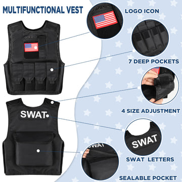 Luucio Swat Police Officer Costume For Kids, Police Costume For Kids, With Swat Costume, Swat Vest, Halloween Costume For Boys, Role Play Kit For Boys Girls