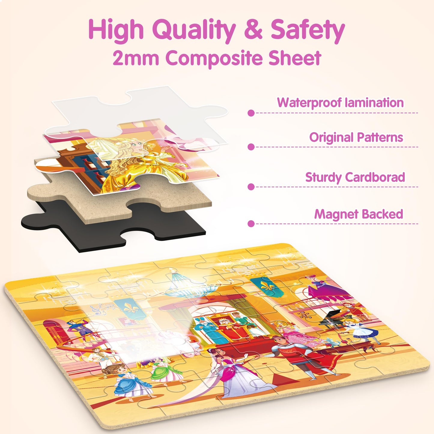 SYNARRY Princess Fairy Party Magnetic Puzzles for Toddlers 3-5 Girls, 36 Pieces Travel Puzzles for Kids Ages 4-6, Airplane Car R