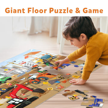Skillmatics Floor Puzzle & Game - Piece & Play Construction Site, Jigsaw & Toddler Puzzles, Educational Toy, Gifts For Boys & Girls Ages 3, 4, 5, 6, 7 (48 Pieces, 2 X 3 Feet)