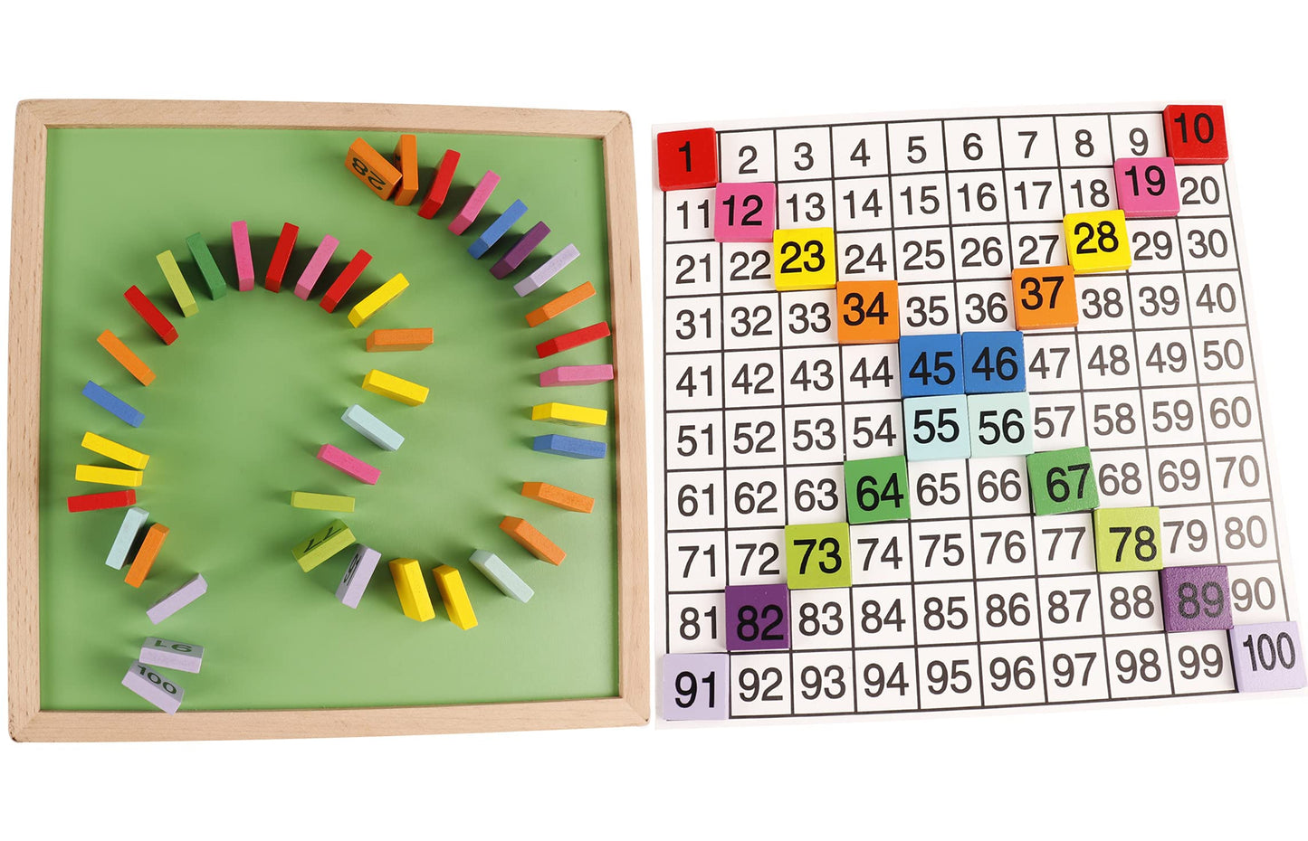 Umbresen Wooden Hundred Board Toy, Montessori 1-100 Consecutive Numbers Preschool Learning Toys Gift For Kids With Storage Bag (