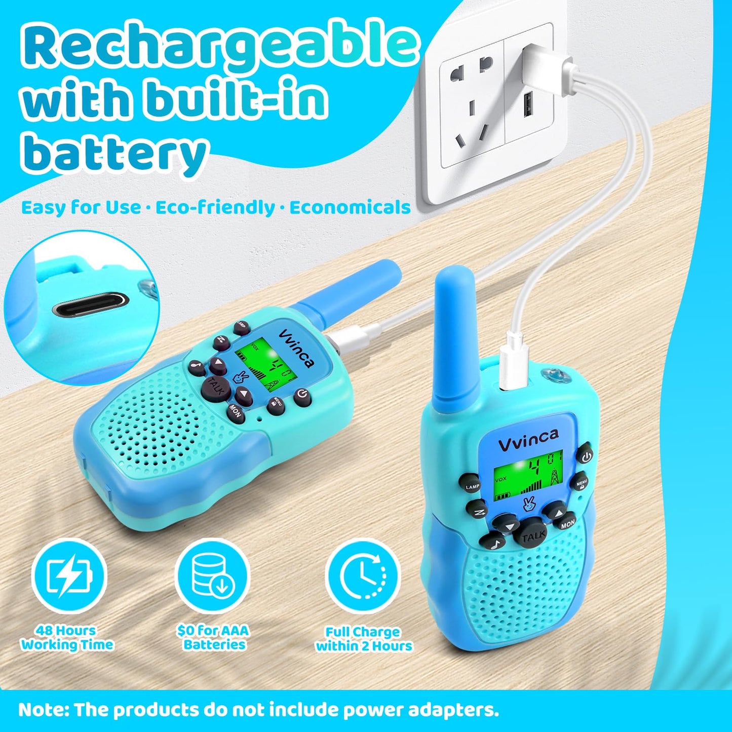 Vvinca Toys For Ages 5-7 Boys Girls, Rechargeable Walkie Talkies For Kids Long Range 22 Ch 2 Way Kids Walkie Talkie With Flashli